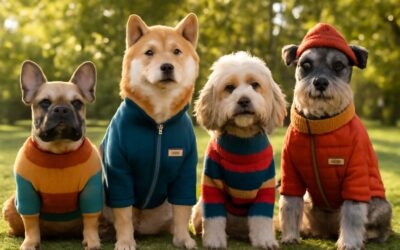 Pups stride in style: quad dog clothing line that turns heads.